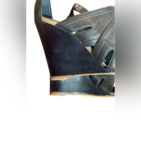 Rag & Bone Black Leather Wedge Platform Sandals Ankle Strap Size 37 - Picture 10 of 12